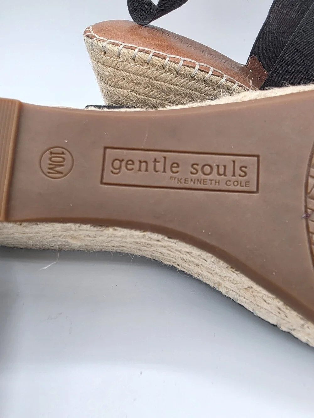 Gentle Souls Kenneth Cole Espadrille Wedge Sandals Black Leather Size 10 Comfort